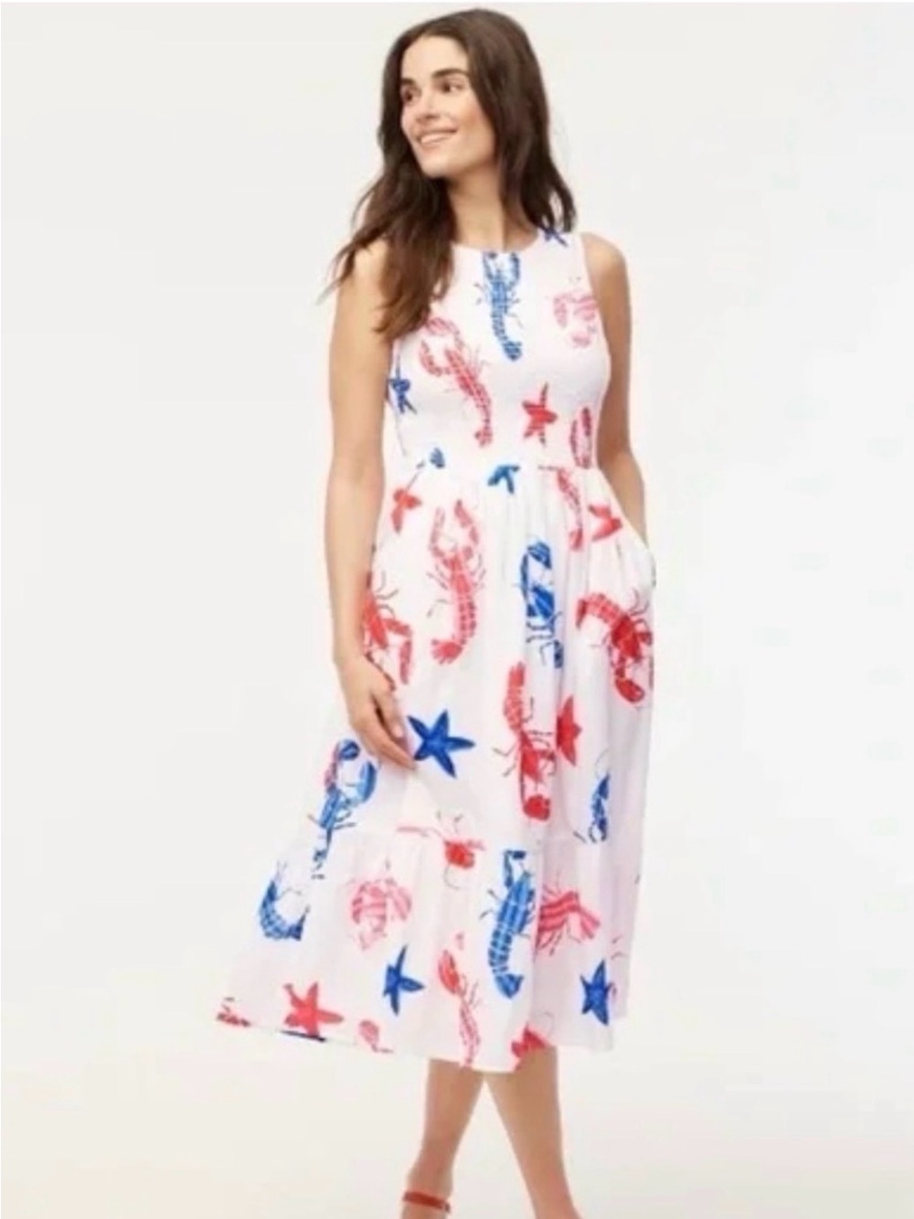 J Crew Dress with Red & Blue Lobster Print NWT XL - Picture 3 of 4